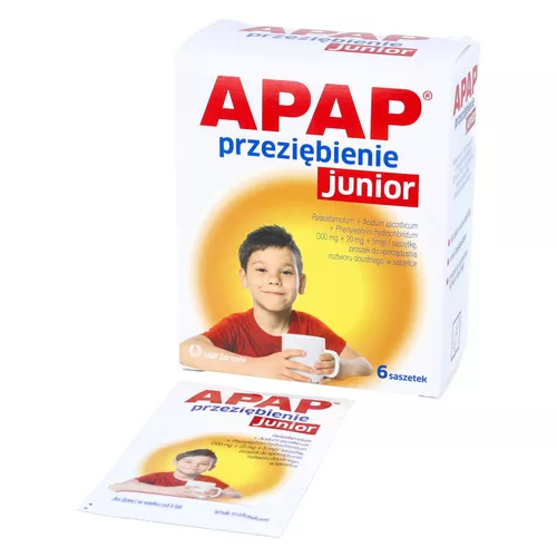 APAP Przeziębienie Junior 300 mg + 20 mg + 5 mg, 6 saszetek