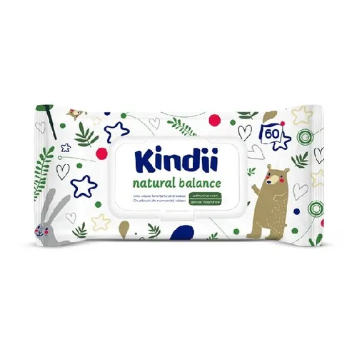 Kindii Natural Balance - chusteczki nawilżające dla dzieci, 60 sztuk