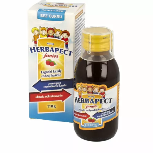 Herbapect Junior - Syrop o smaku malinowym bez cukru, 110 g