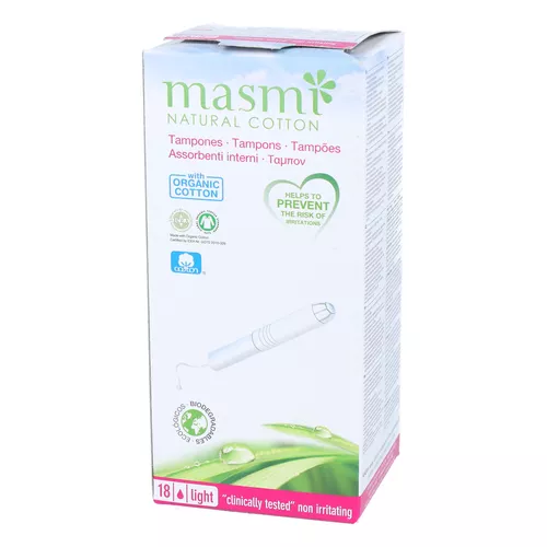 Masmi - organiczne bawełniane tampony Light z aplikatorem, 18 sztuk