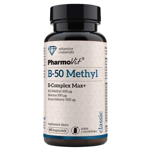 PharmoVit B-50 Methyl, B-Complex Max, 60 kapsułek