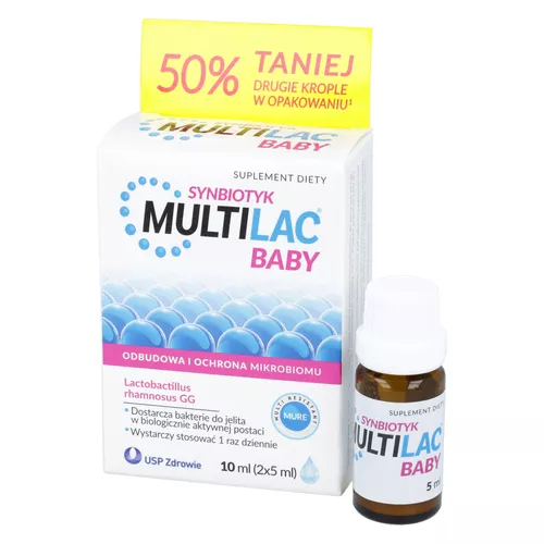 Multilac Baby Synbiotyk (probiotyk + prebiotyk), krople, 2 x 5 ml