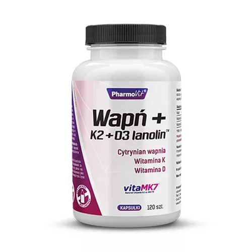PharmoVit Wapń+K2+D3 lanolin, 120 kapsułek