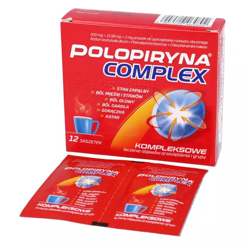Polopiryna Complex 500 mg + 15,58 mg + 2 mg, proszek, 12 saszetek