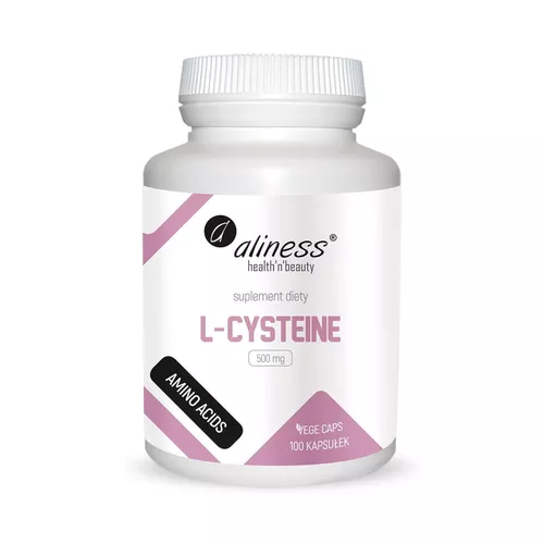 Aliness - L-Cysteine 500 mg, włosy skóra, paznokcie, 100 kapsułek