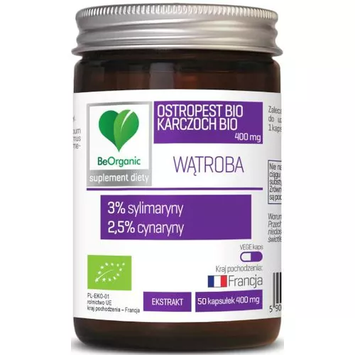 BeOrganic Ostropest i Karczoch BIO 400 mg, 50 tabletek