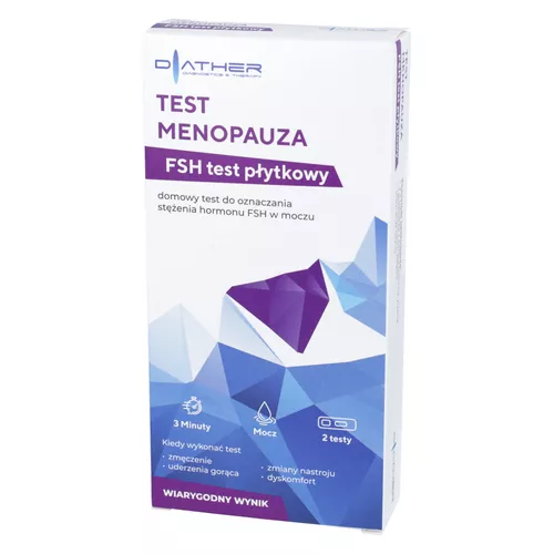 DIATHER - domowy kasetkowy test menopauza, test do samodzielnego oznaczania stężenia hormonu FSH w moczu, 2 sztuki