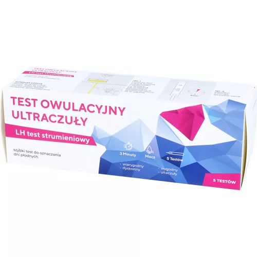 DIATHER - ultraczuły domowy strumieniowy test owulacyjny służący do wykrywania hormonu LH w moczu, test do oznaczania dni płodnych, 5 sztuk