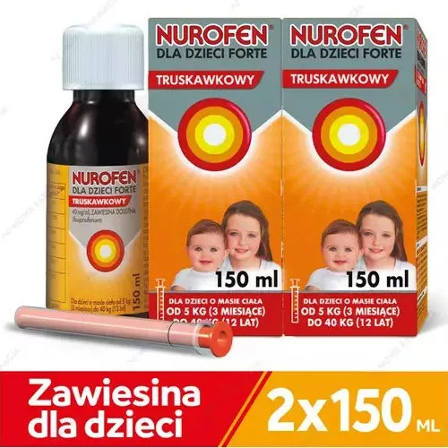 ZESTAW: 2 x Nurofen dla dzieci Forte 40 mg/ml, zawiesina doustna, smak truskawkowy, 150 ml