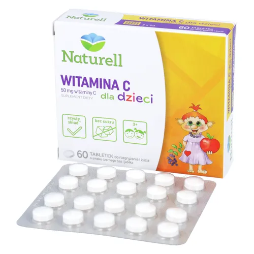 Naturell Witamina C dla dzieci, tabletki do żucia i rozgryzania, 60 tabletek