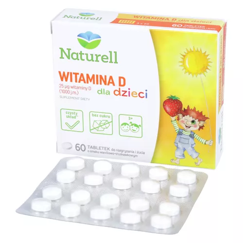Naturell Witamina D dla dzieci, tabletki do żucia i rozgryzania, 60 tabletek