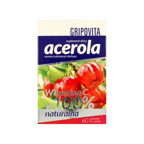 Grinovita - acerola, witamina C do ssania, wspiera odporność, 60 tabletek