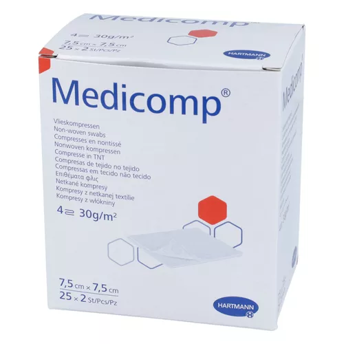 MEDICOMP - kompresy 7.5x7.5 cm, jałowe, 50 sztuk