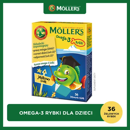 Mollers Omega-3 Rybki, smak jabłkowy, 36 żelowych rybek