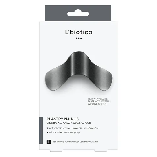L'biotica -głęboko oczyszczające plastry na nos z węglem drzewnym, 3 sztuki