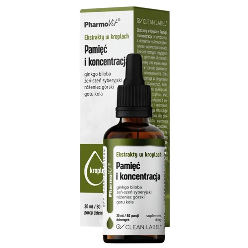 PharmoVit Ekstrakty w kroplach Pamięć i koncentracja, 30 ml