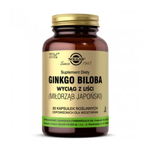 Solgar Ginkgo Biloba wyciąg z liści miłorząb japoński, 60 kapsułek