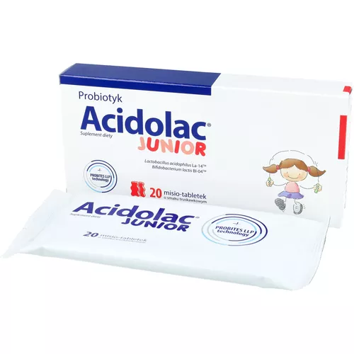 Acidolac Junior- wsparcie układu odpornościowego, smak truskawkowy, 20 misio-tabletek