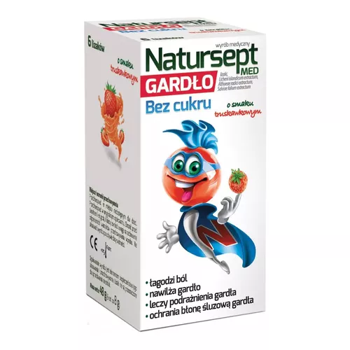 Natursept Med gardło - lizaki bez cukru o smaku truskawkowym, 6 sztuk
