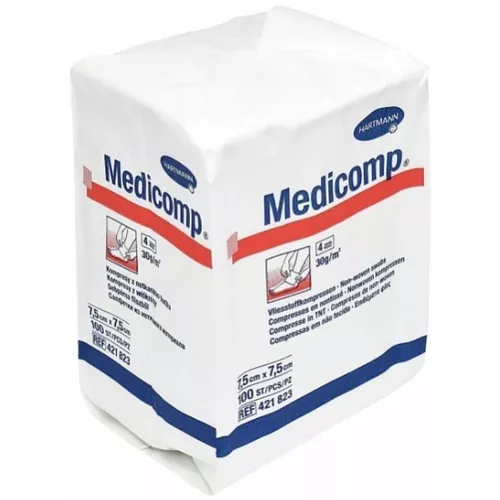 Medicomp - kompresy niejałowe, 7,5 cm x 7,5 cm, 100 sztuk