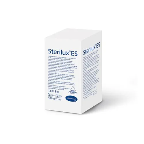 Sterilux ES - kompresy niejałowe z gazy, 13-nitkowe, 8-warstwowe, 5 cm x 5 cm, 100 sztuk