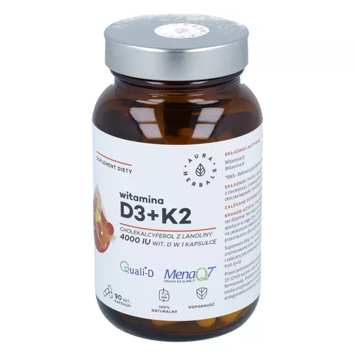 Aura Herbals Witamina D3 (4000IU) + K2, 90 kapsułek