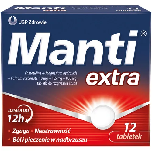 Manti Extra 10 mg + 165 mg + 800 mg, 12 tabletek do rozgryzania i żucia