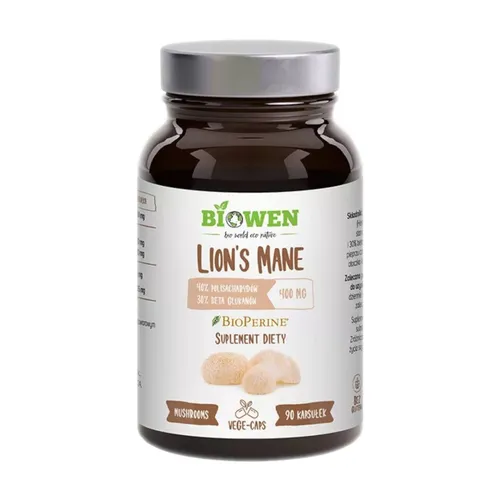 BIOWEN - Lions mane 400 mg, wsparcie układu nerwowego oraz odpornościowego, 90 kapsułek