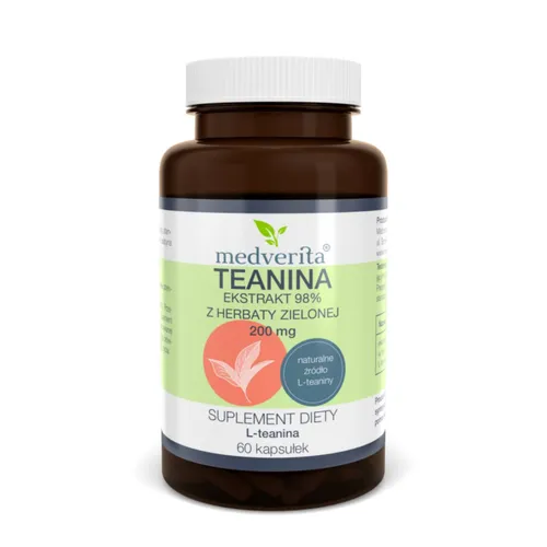 Medverita - Teanina 200 mg, ekstrakt z herbaty zielonej, 60 kapsułek