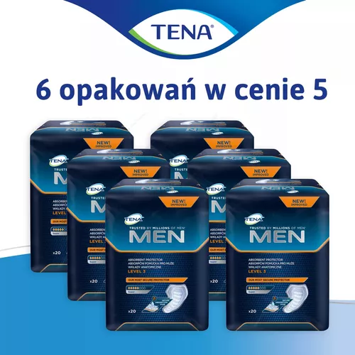 Zestaw TENA Men Super Level 3 - wkłady anatomiczne, 6 x 20 sztuk, 1 zestaw