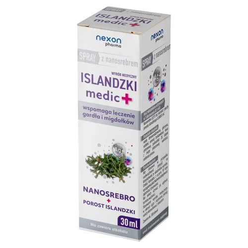 Islandzki Medic+, spray do gardła z nanosrebrem, 30 ml