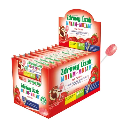 Zdrowy Lizak Mniam-Mniam, smak truskawkowy, 40 lizaków