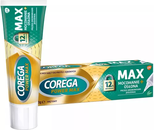 Corega Power Max - Mocowanie + Osłona krem mocujący do protez miętowy, 40 g
