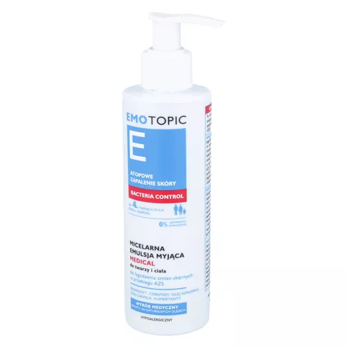 EMOTOPIC E - Bacterial Control, micelarna emulsja myjąca do twarzy i ciała, 190 ml
