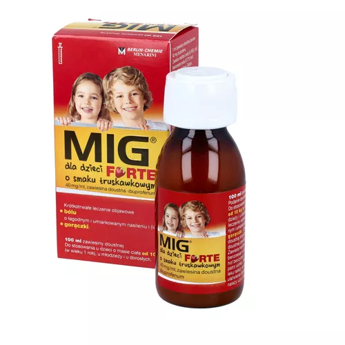 MIG dla dzieci Forte 40 mg/ml, zawiesina doustna, smak truskawkowy, 100 ml
