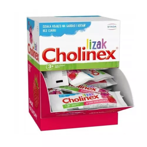 Cholinex - lizak o smaku malinowym, na gardło, 50 sztuk