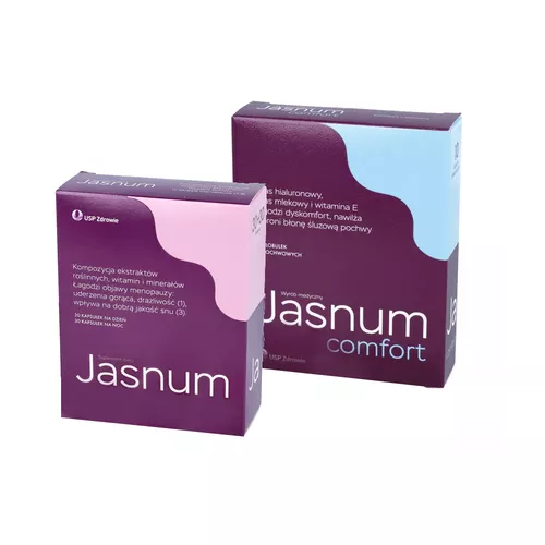 ZESTAW: Jasnum 30 kapsułek na dzień + 30 kapsułek na noc + Jasnum Comfort, 10 globulek dopochwowych