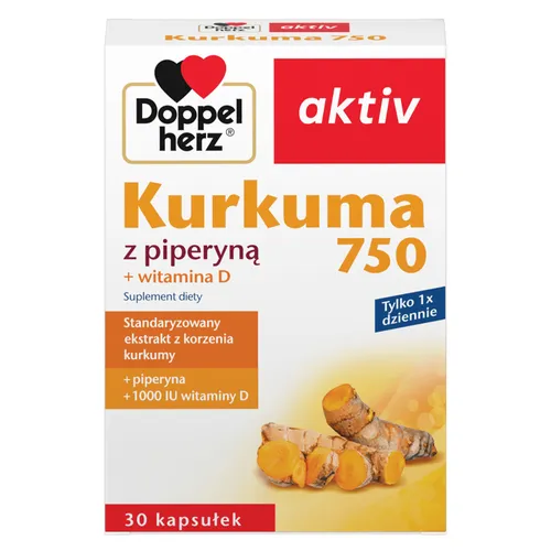 Doppelherz Aktiv Kurkuma 750 z piperyną + witamina D, 30 kapsułek