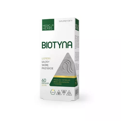 MEDICA HERBS - Biotyna D-biotin, wspiera włosy, skórę, paznokcie, 60 kapsułek