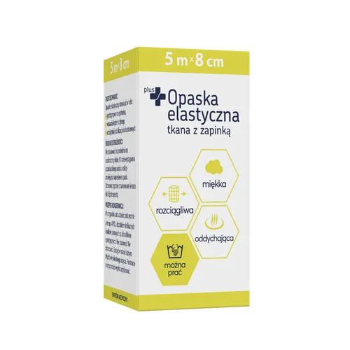 Zdrowe Korzyści - Plus+, opaska elastyczna uciskowa tkana z zapinką, 5 m x 8 cm, 1 sztuka