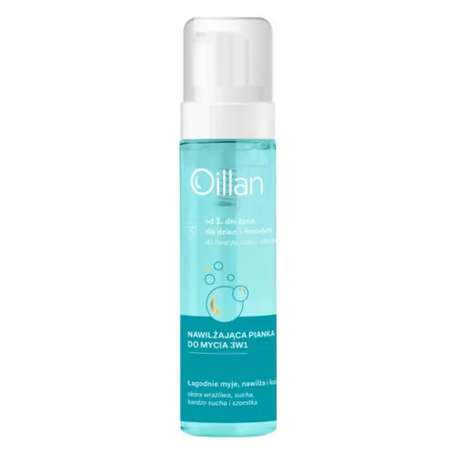Oillan - nawilżająca pianka do mycia twarzy, ciala i włosów, 3w1, 200 ml