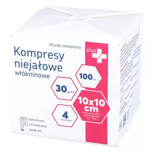 Zdrowe Korzyści - Plus+ kompresy niejałowe włókninowe, 10 cm x 10 cm, 100 sztuk