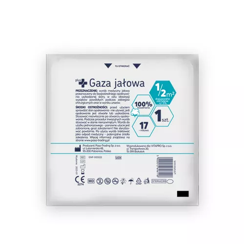 Zdrowe Korzyści - Plus+, gaza jałowa 17-nitkowa, 0,5 m², 1 sztuka