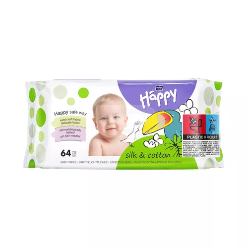 Bella Baby Happy - Jedwab i Bawełna, chusteczki nasączane, 64 sztuki