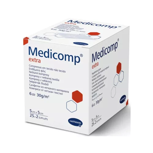 HARTMANN - medicomp extra, kompresy jałowe włókninowe, 5 cm x 5 cm, 50 sztuk