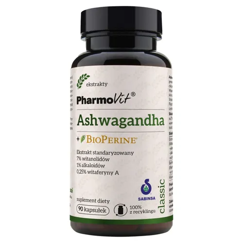PharmoVit Ashwagandha + BioPerine, 90 kapsułek