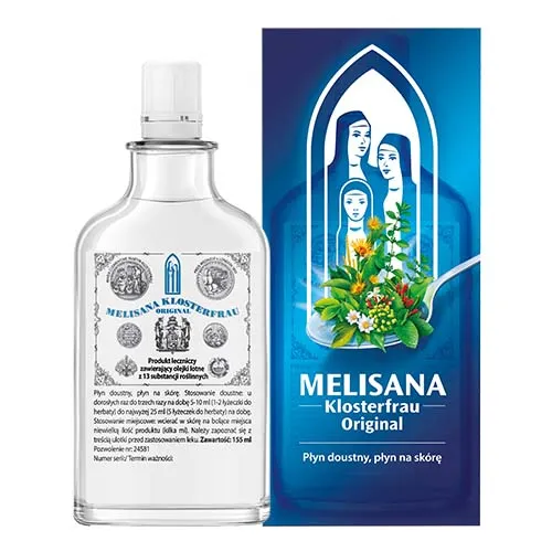Melisana Klosterfrau Original, tradycyjny lek ziołowy zawierający olejki eteryczne z 13 ziół, 155 ml