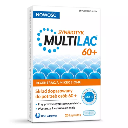 Multilac 60+ Synbiotyk (probiotyk + prebiotyk), 20 kapsułek