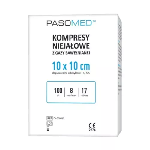 Pasomed - Kompres niejałowe 10 x 10 cm 17-nitkowe 8-warstwowe, 100 sztuk