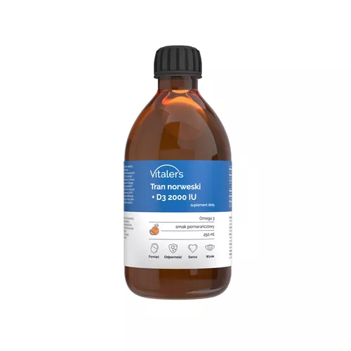 Vitaler's Tran norweski + D3 2000 IU, smak pomarańczowy, 250 ml